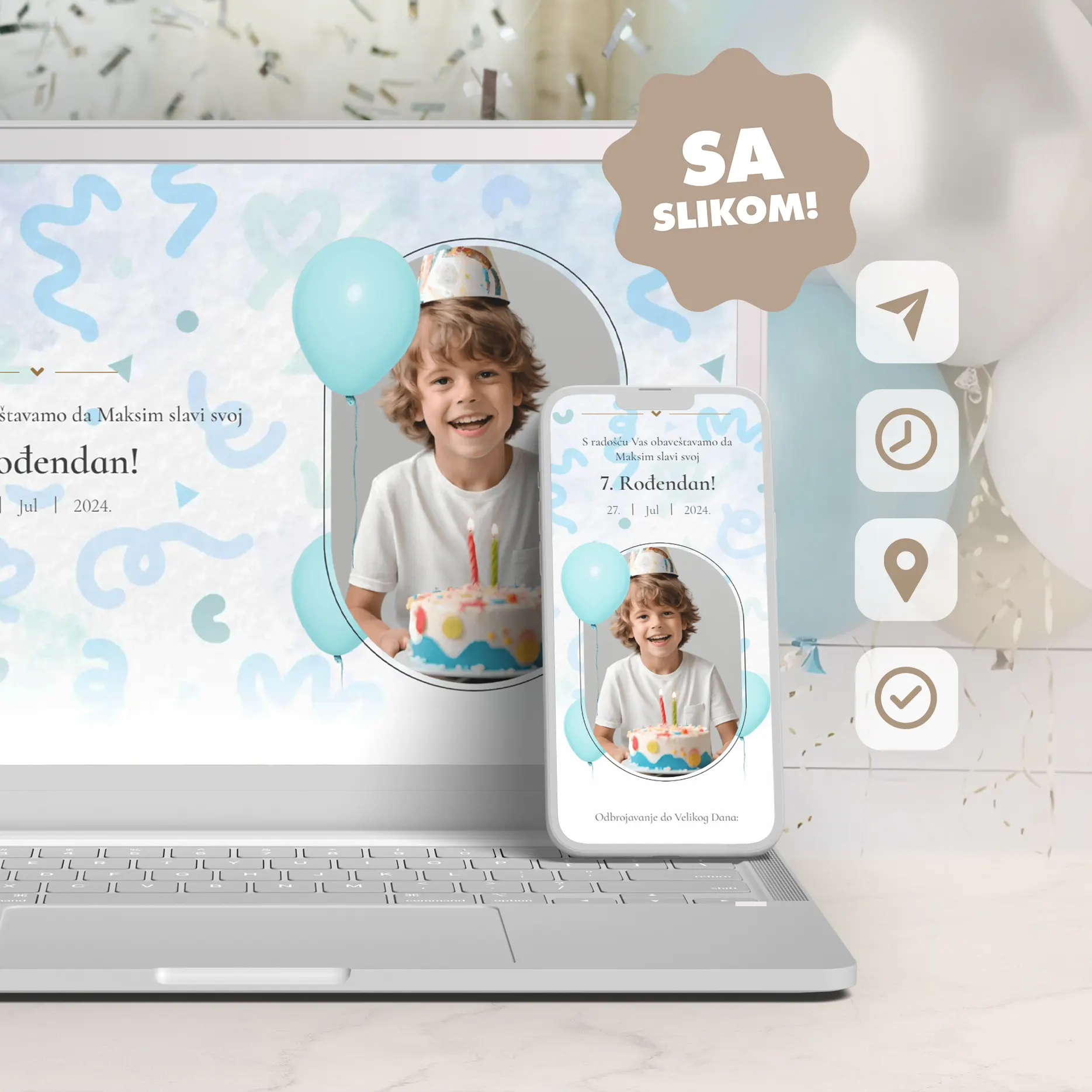 Dečija Elektronska Pozivnica za Rođendan sa Fotografijom Slavljenika