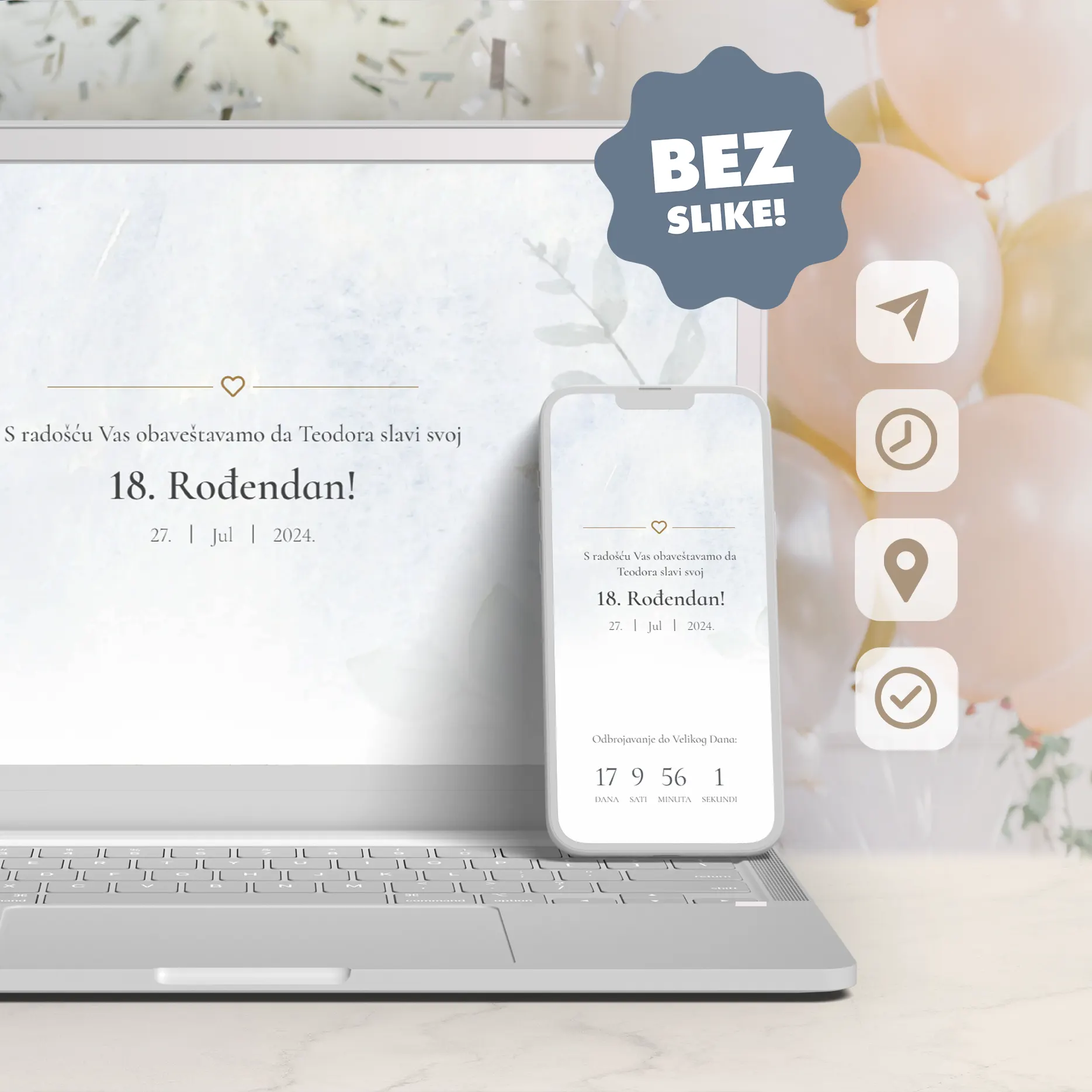 Elegantna Elektronska Pozivnica za Ženski 18. Rođendan