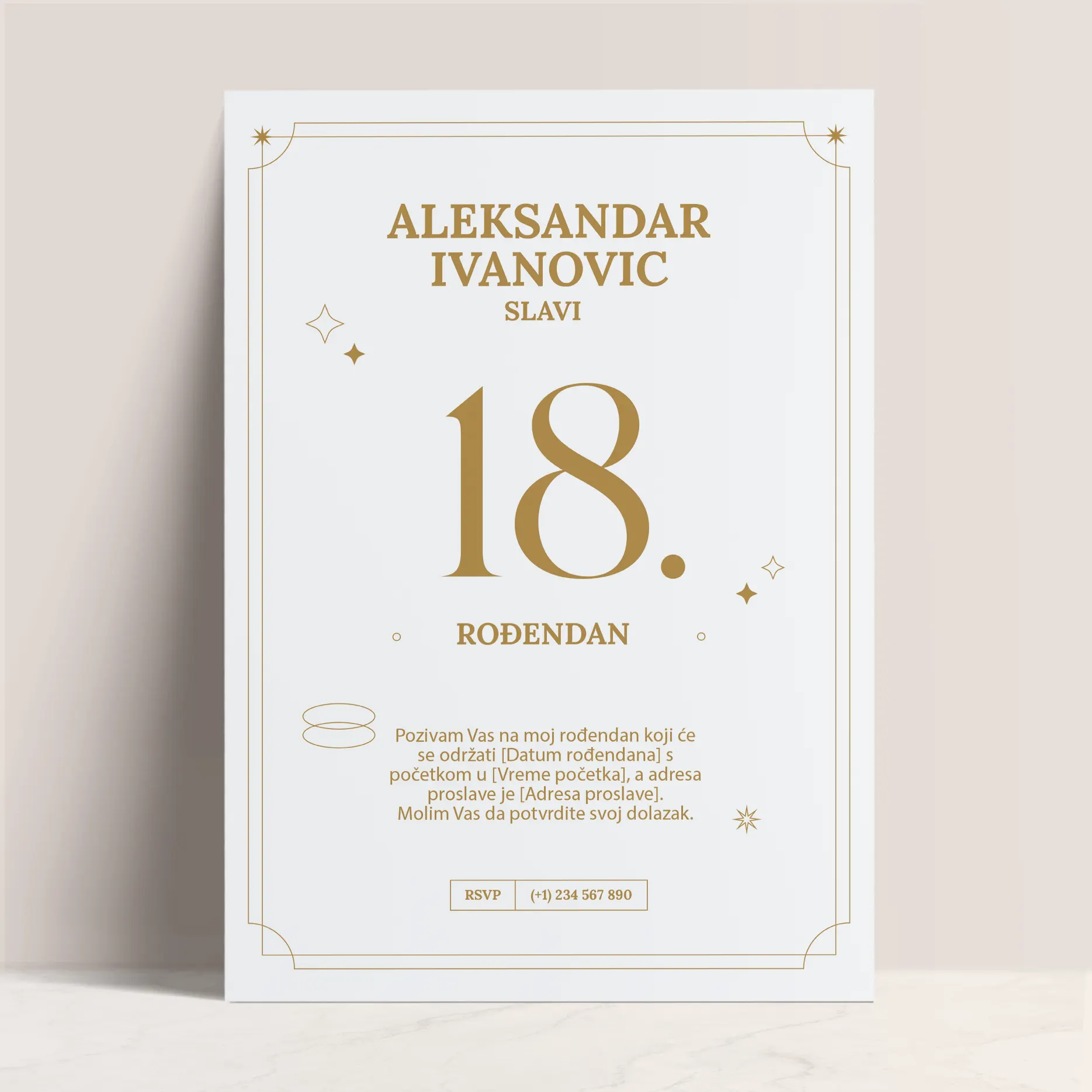 Jednostavna Elegancija: Bela Pozivnica za 18. Rođendan