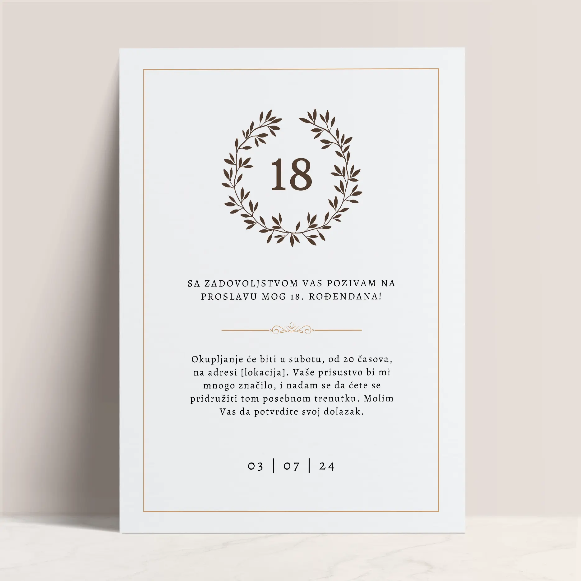 Jednostavna Elegancija: Ženska Pozivnica za 18. Rođendan