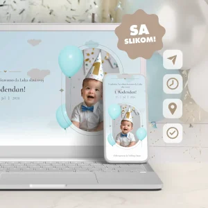 Muška Online Pozivnica za Prvi Dečji Rođendan sa Fotografijom