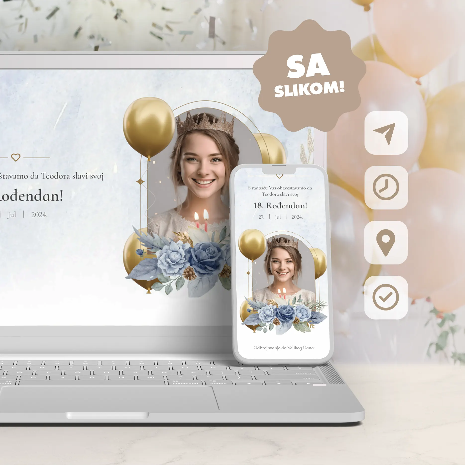 Elektronska Pozivnica za Ženski 18. Rođendan sa Slikom Slavljenice