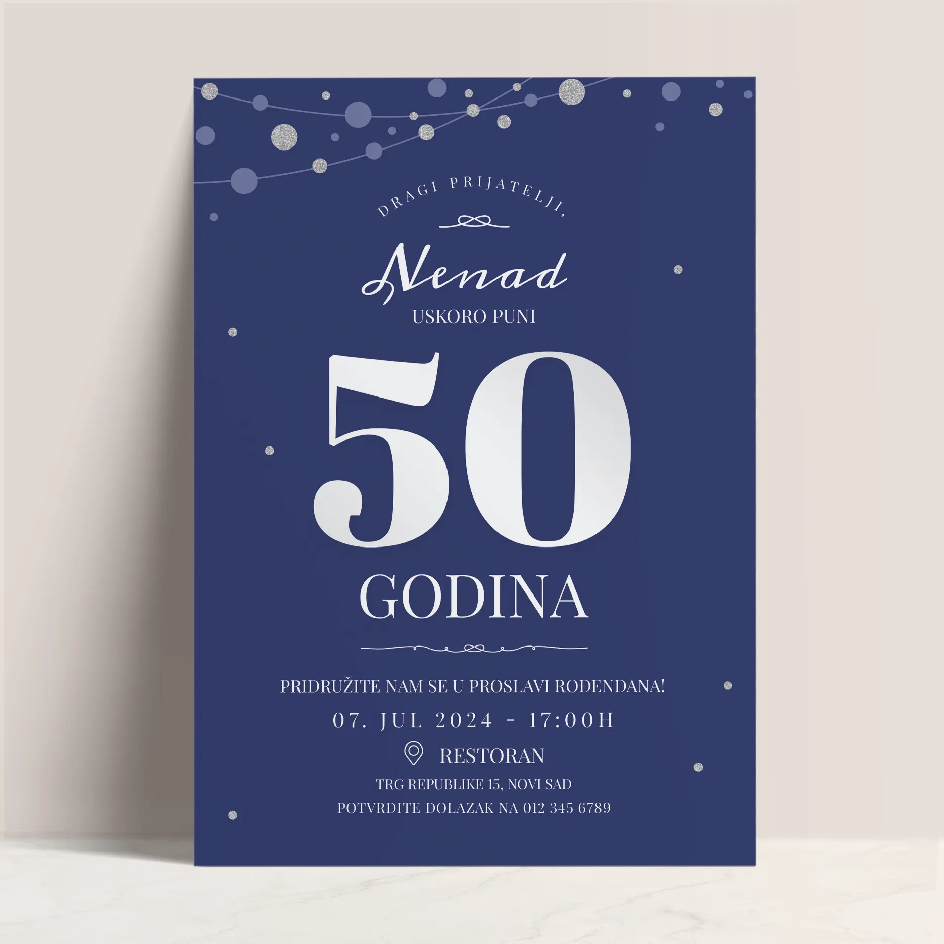 Pozivnica za Odrasle u Tamno Plavom Stilu