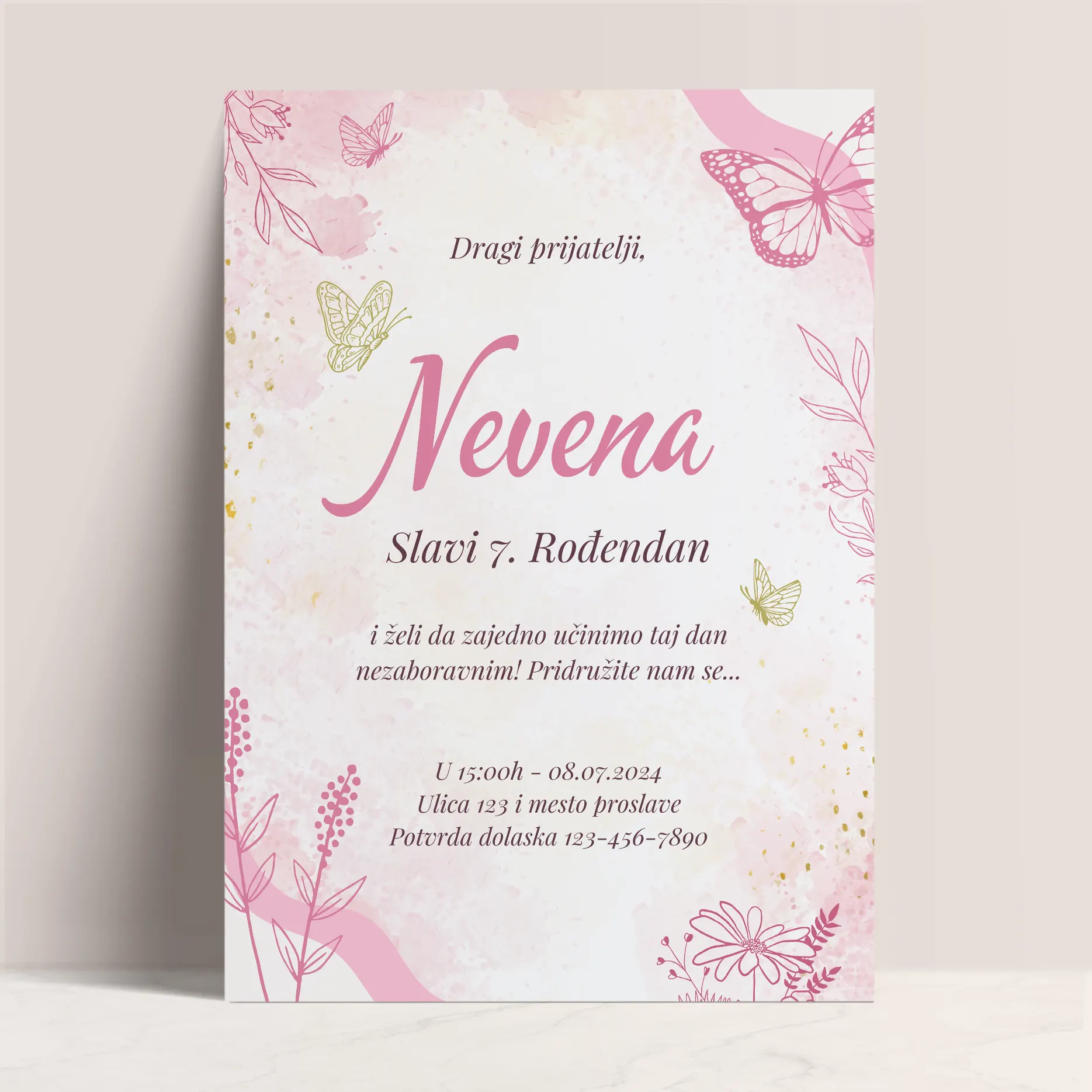 Pozivnica za Devojčice sa Roze Leptirima