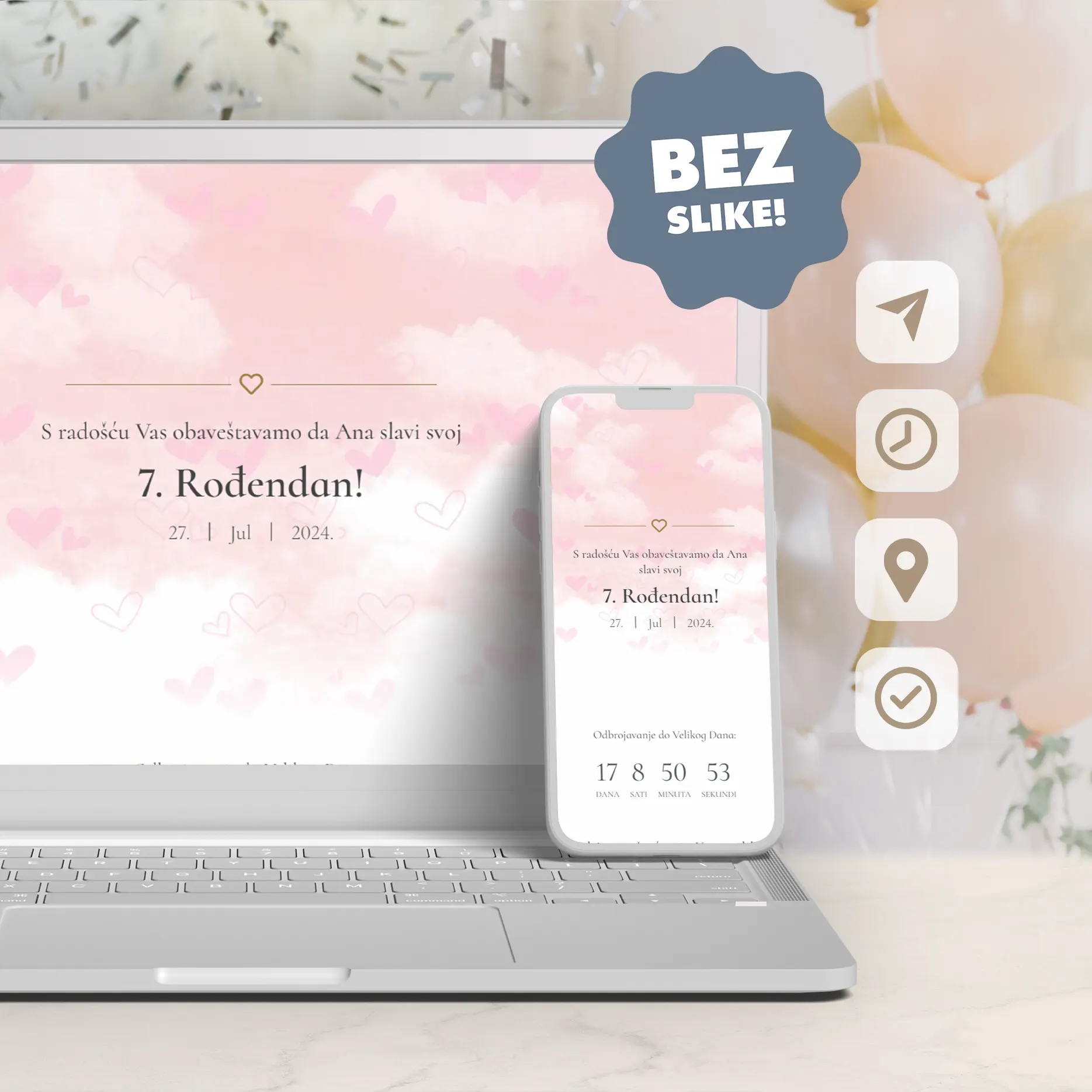 Ženska Roza Elektronska Pozivnica: Za Dečje Rođendane