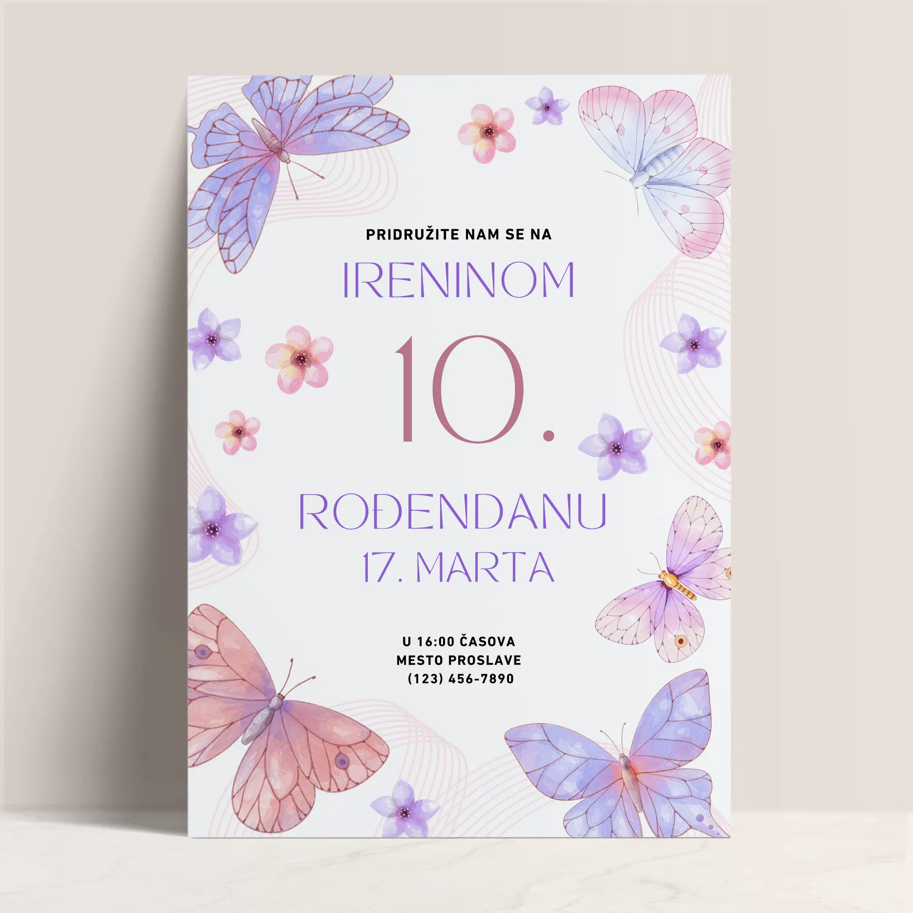 Pozivnica za Dečiji Rođendan sa Šarenim Leptirima