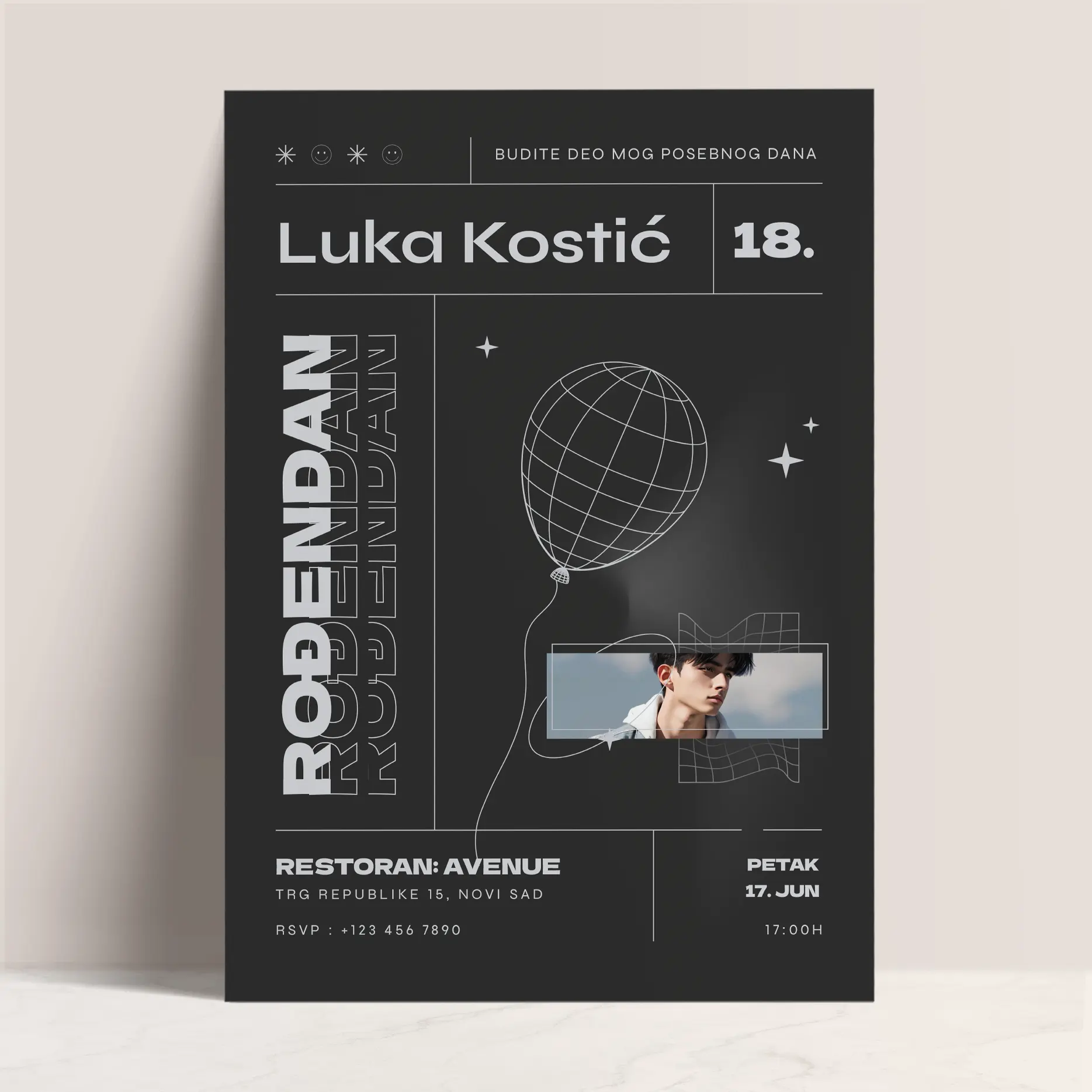 Crna Sofisticiranost: Moderna Pozivnica za Muški 18. Rođendan