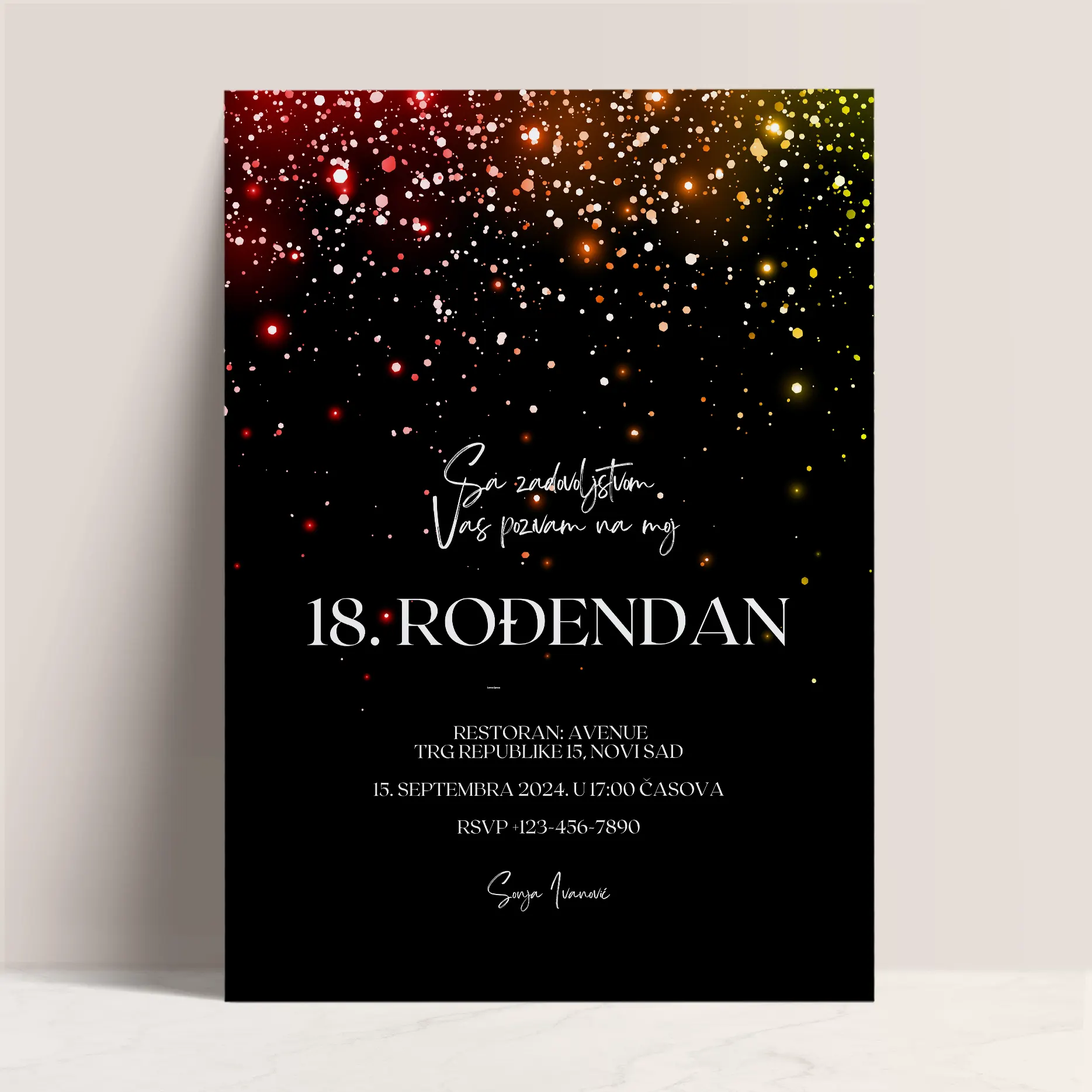 Elegantna Crna Pozivnica za Ženski 18. Rođendan