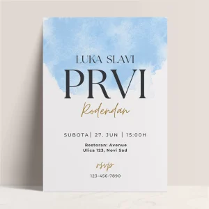 Plava elegantna pozivnica za prvi rodjendan