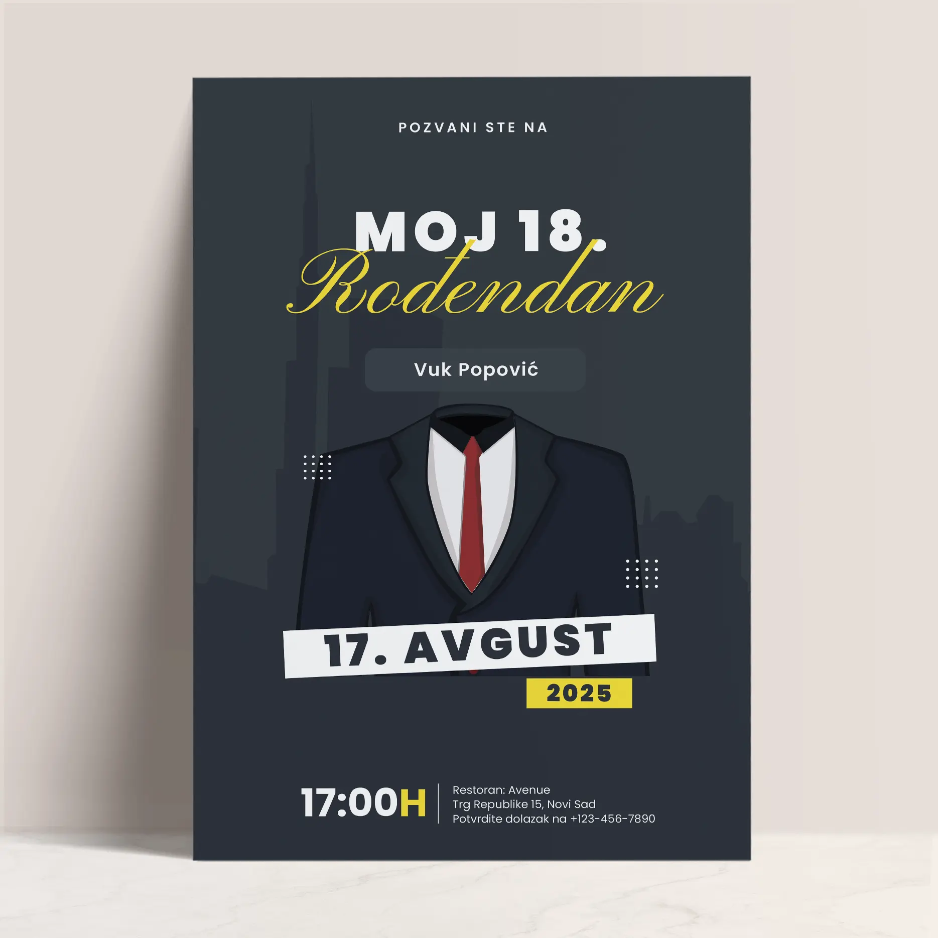 Stilizovana Pozivnica za 18. Rođendan: Inspiracija Muškim Odelom