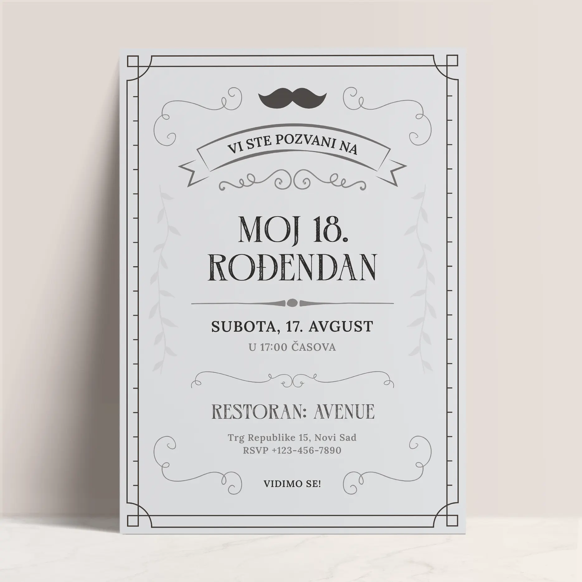 Muška Pozivnica za 18. Rođendan u Vintage Stilu