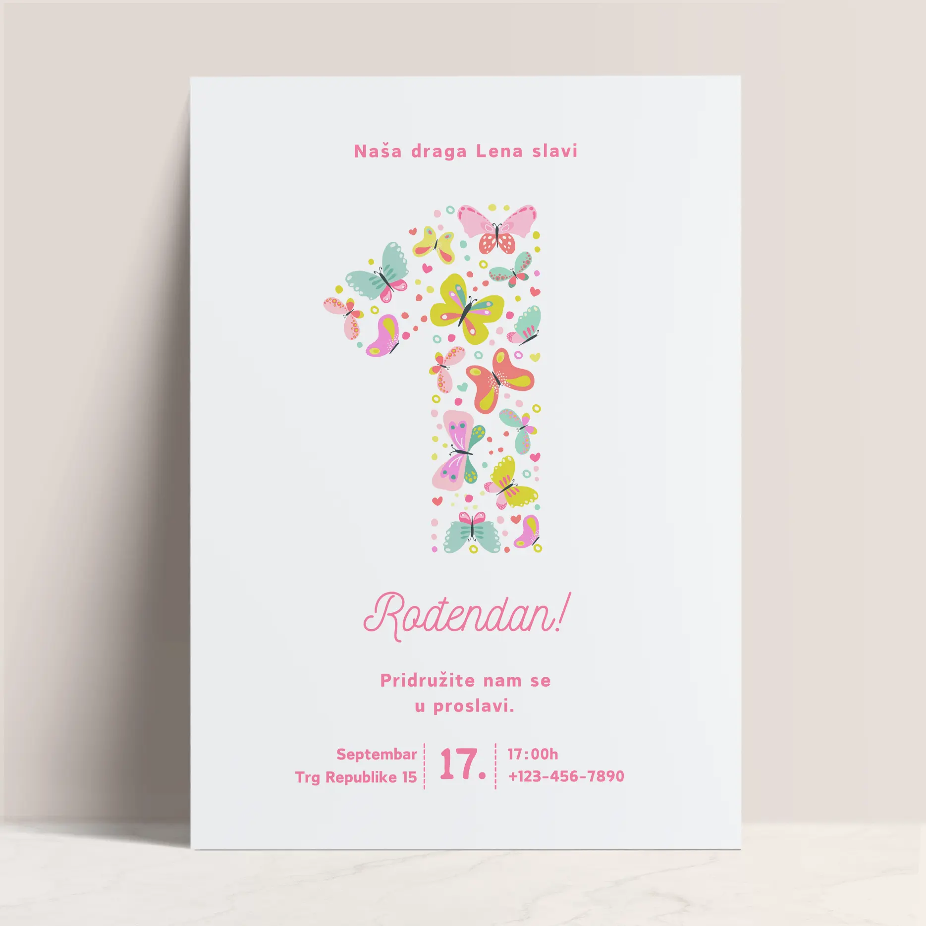 Slatka Pozivnica za Prvi Rođendan sa Leptirima