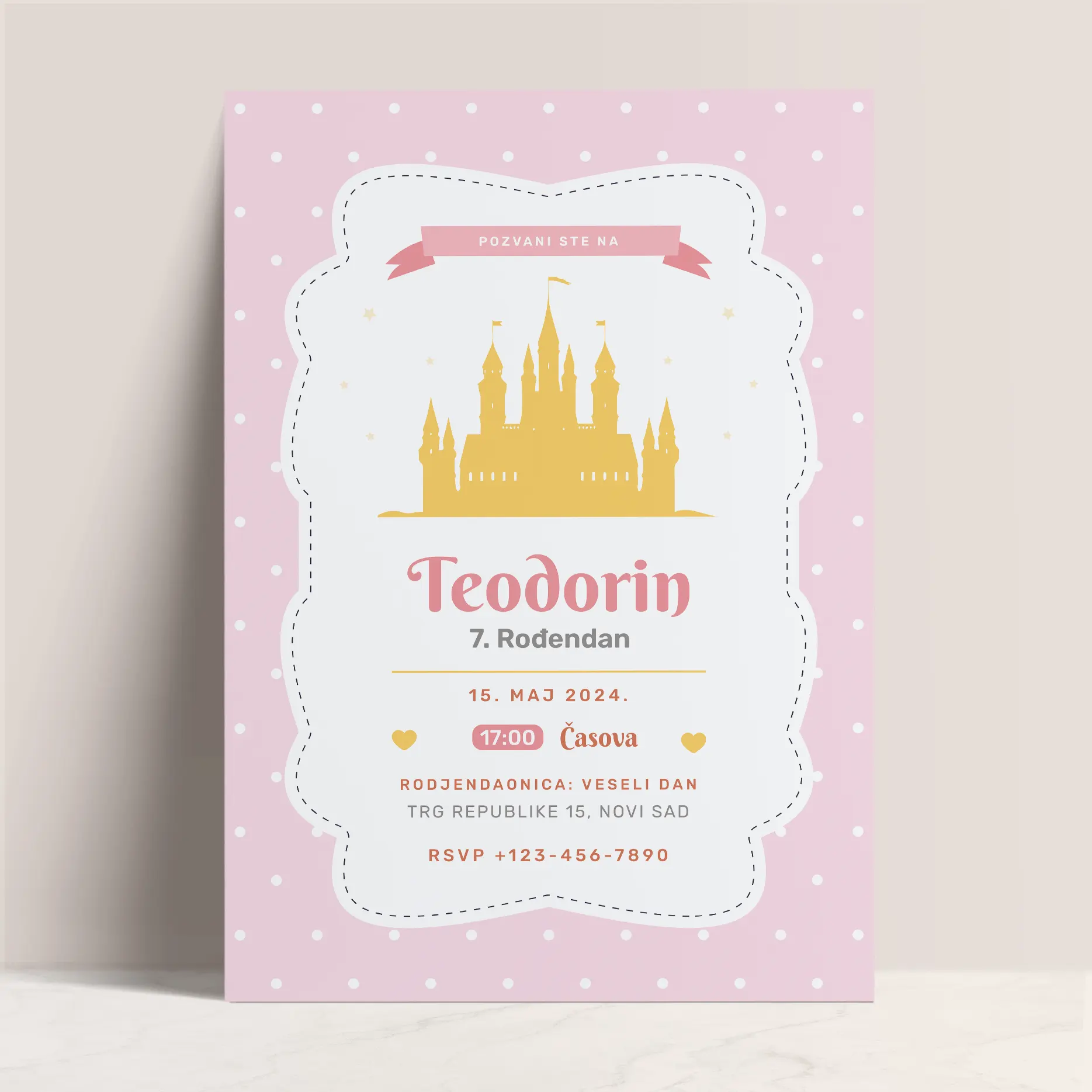 Ružičasti Dvorac: Pozivnica za Dečiji Rođendan za Devojčice