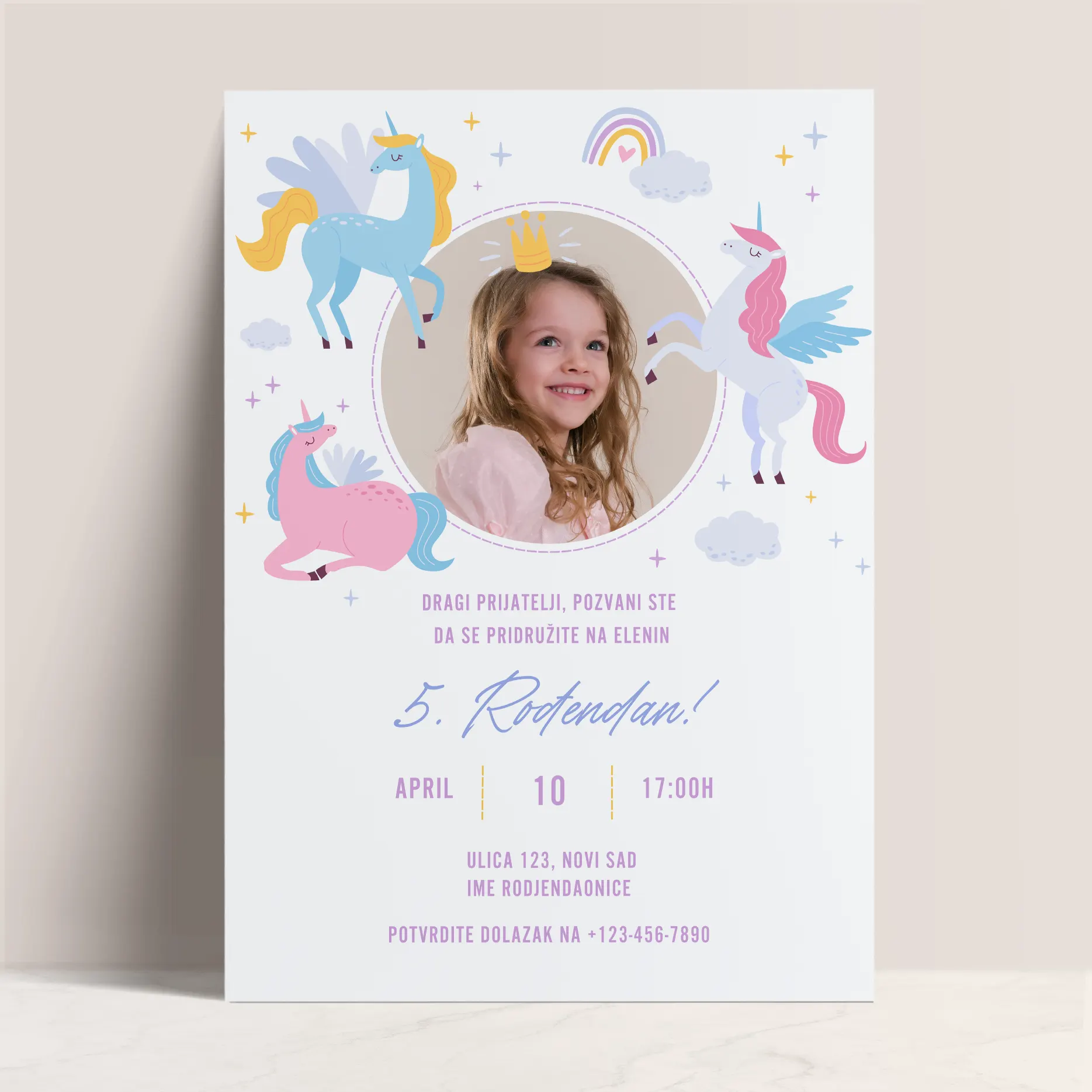 Pozivnica za Deciji Rodjendan sa Šarenim Jednorozima