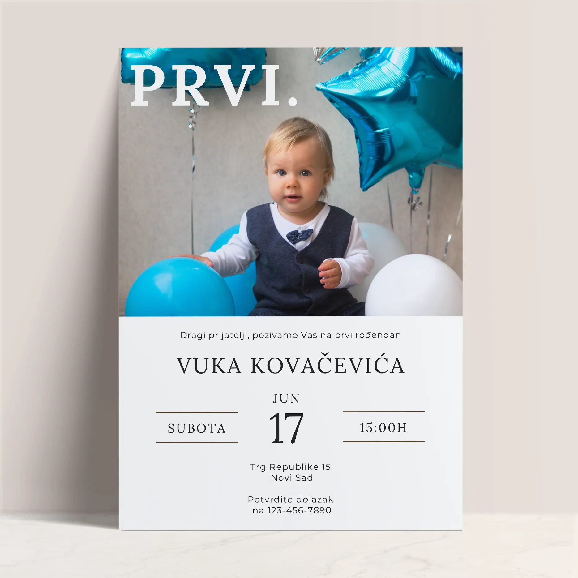 Pozivnica za Prvi Rođendan Dečaka sa Fotografijom Slavljenika